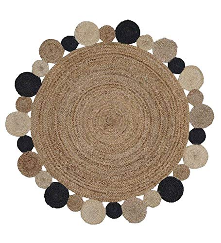 Handwoven round jute rug in a warm beige color