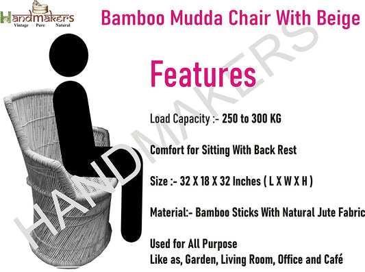 Black Bamboo Chair With Flower Design White & Black Bamboo  Mudda Stool
