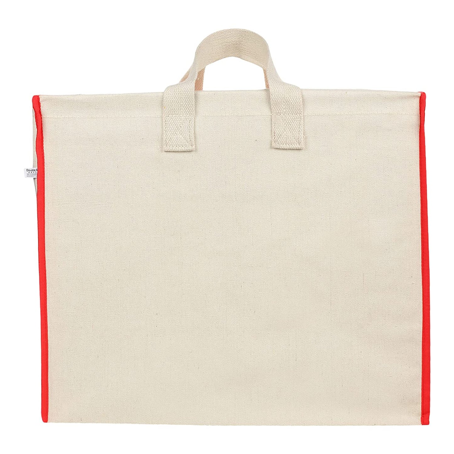 Handmakers Canvas Zip Storage Bags – Set of 2 | Multipurpose Cotton Organizer for Clothes, Grocery & Vegetable Shopping (Red Border)