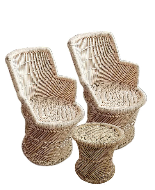 Handmakers ! Bamboo Weaving Mudda Chair Set with 2 Chair and 1 Stool