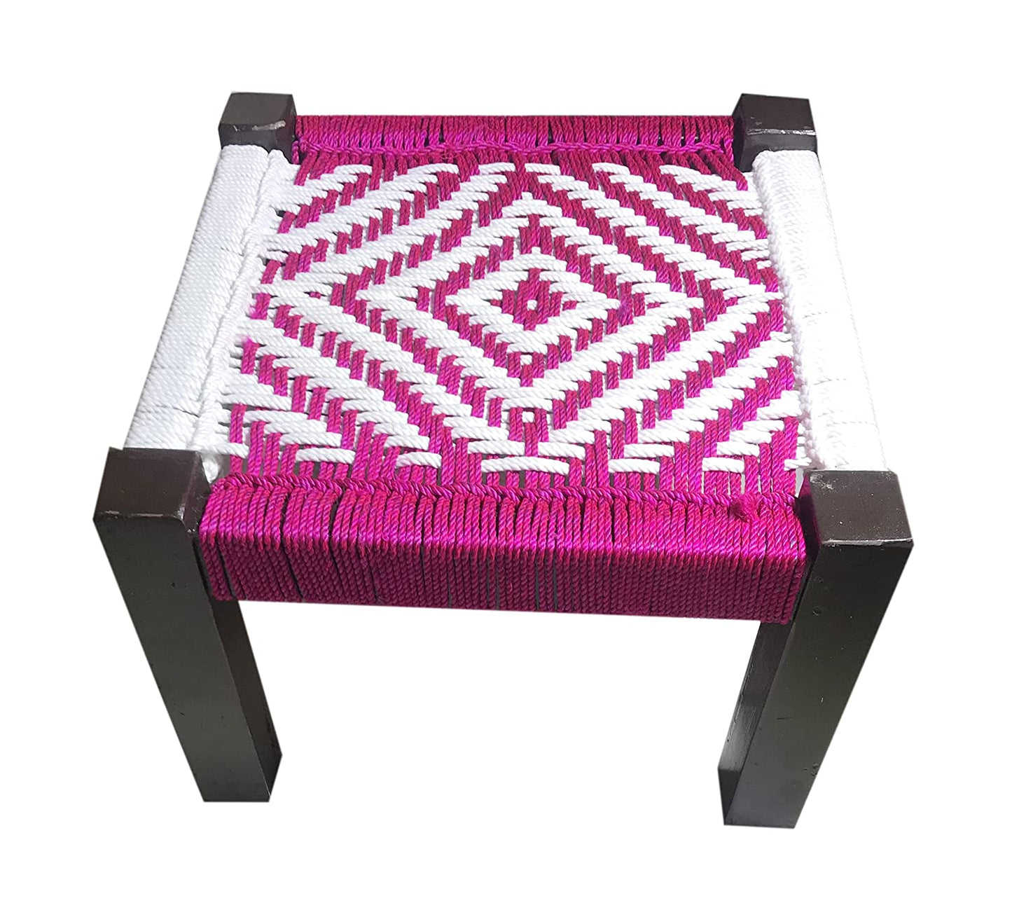Wooden Chowki With Weaving and Pink With White