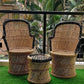 Bamboo Mudda Weaving Chair With Beige & Black Wave Design (2 chair + stool)