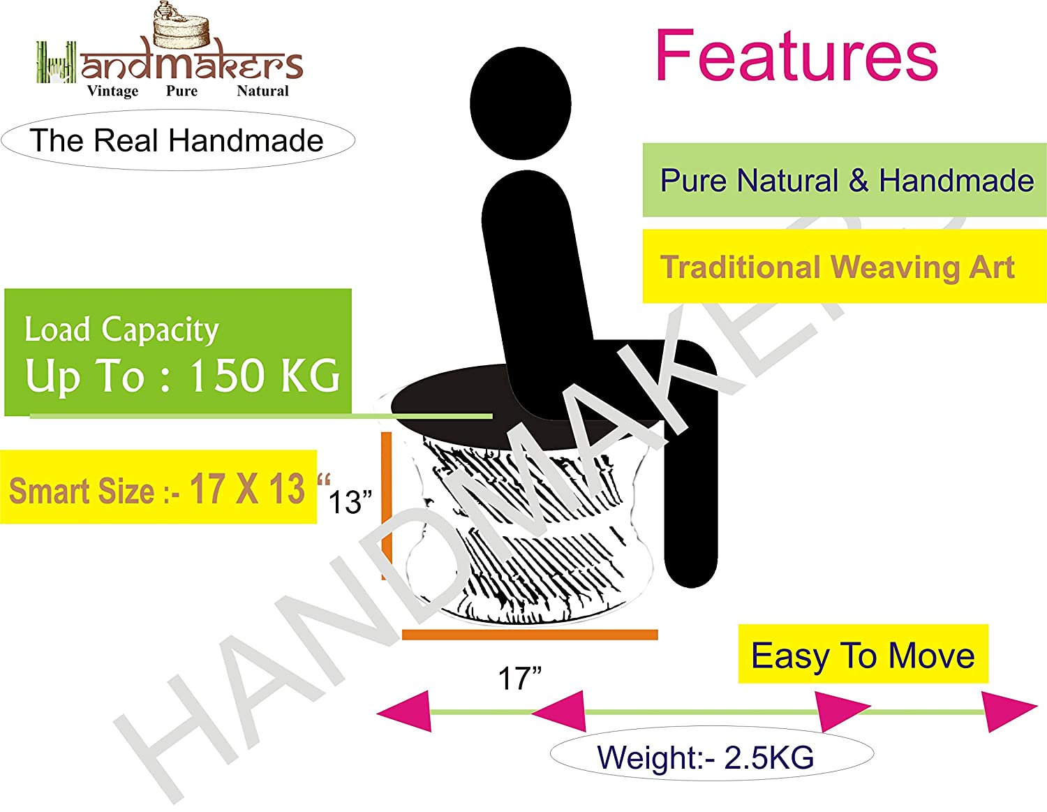Handmakers Bamboo Mudda Stool  for Sitting with Black Color Weave Design