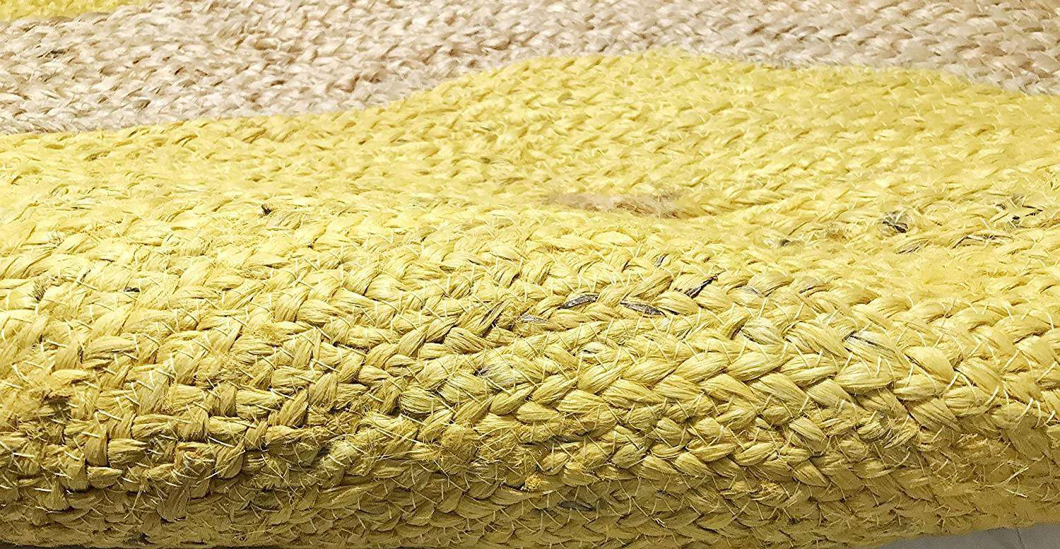 Natural Jute Rugs With Yellow and Beige Strips - 90 CM