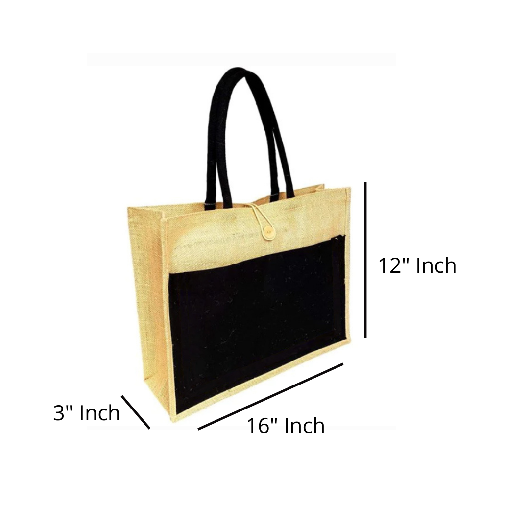 Jute Tote Bag With Canvas Pocket 12 x 12 x 7 34 inches  Packaging Decor