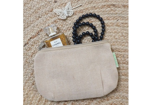 Handmakers Jute clutches for women for makeup kit in white color