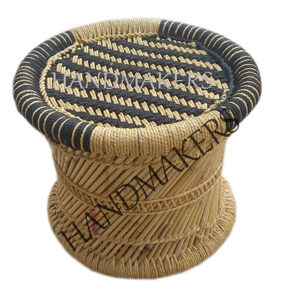 Handmakers Bamboo Mudda Stool  for Sitting with Black Color Weave Design