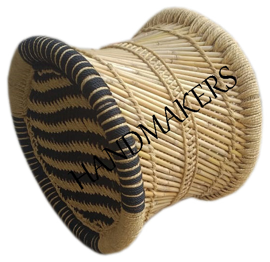 Handmakers Bamboo Mudda Stool  for Sitting with Black Color Weave Design