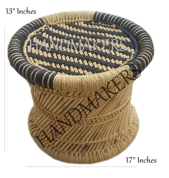Handmakers Bamboo Mudda Stool  for Sitting with Black Color Weave Design