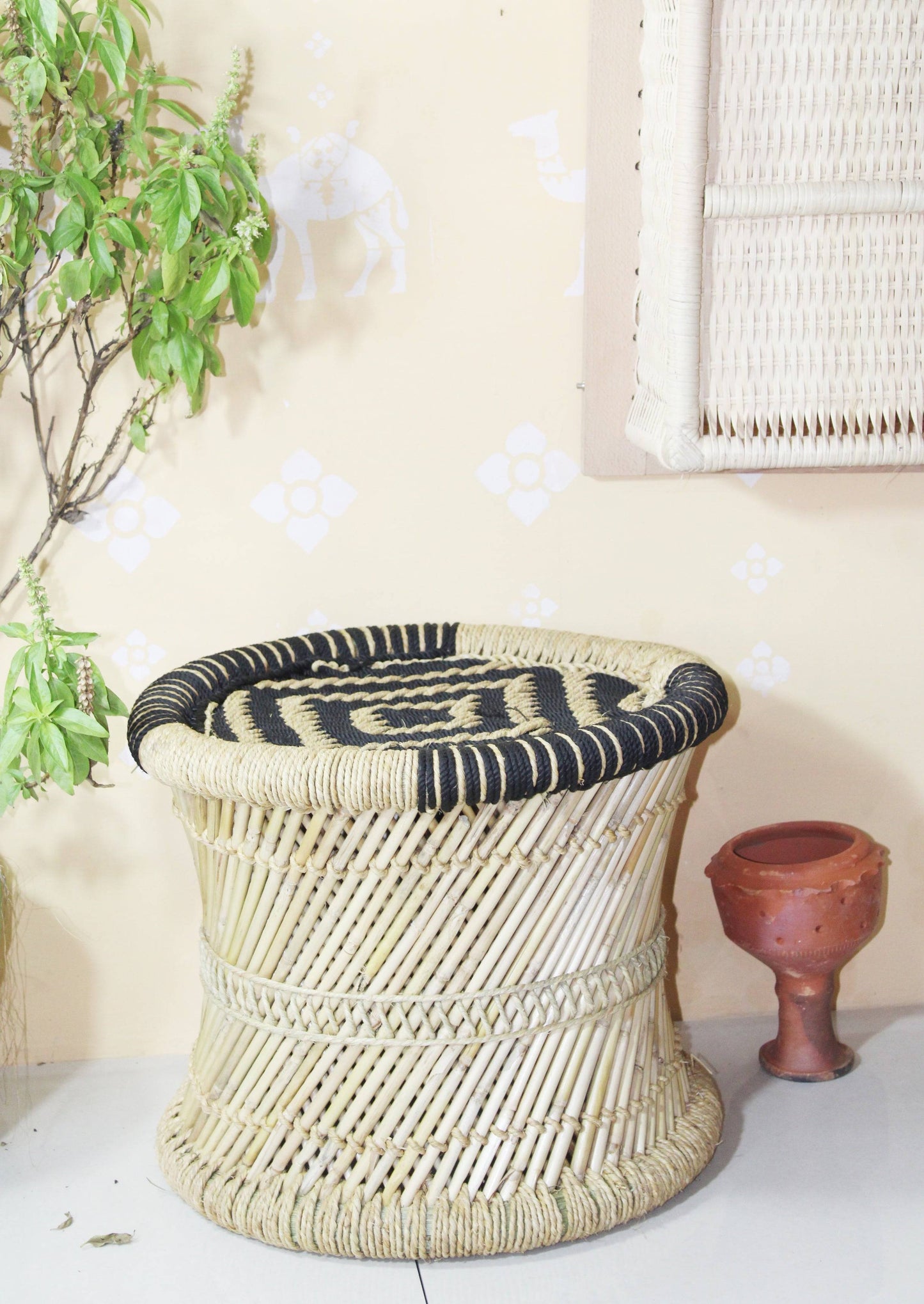 Weaving Mudda Stool With Flower Desugn