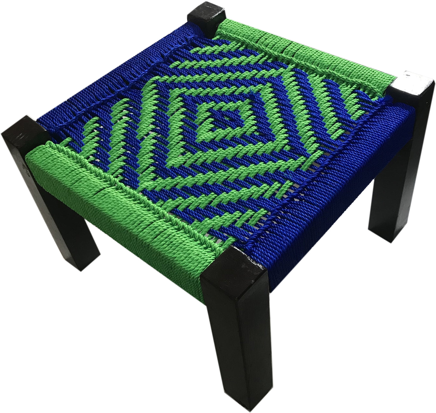 Handmakers Wooden Stool with Blue and Green Color