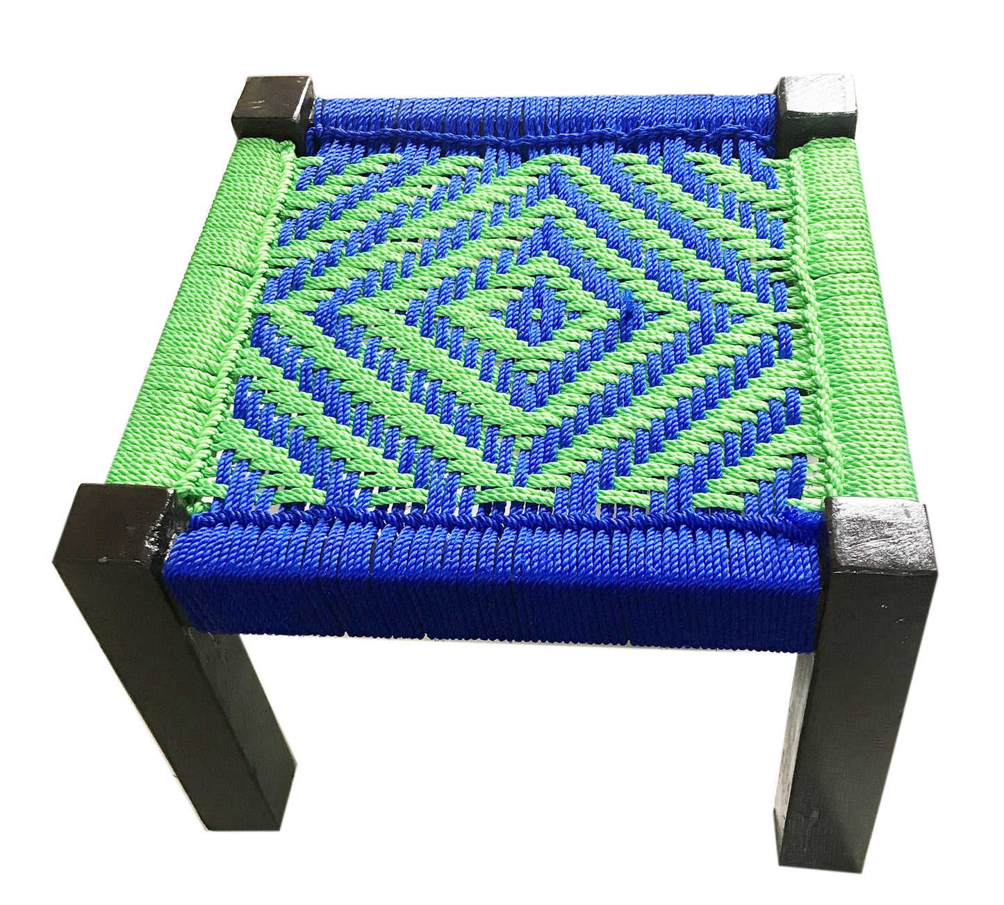 Handmakers Wooden Stool with Blue and Green Color