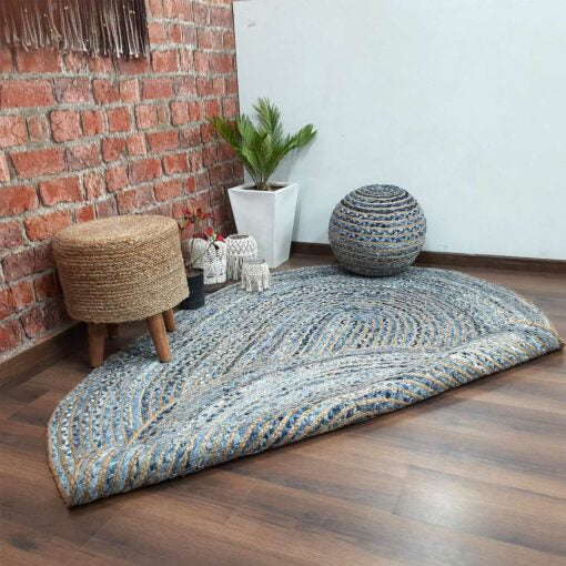 Handmade & Natural Jute and Cotton Oval Shape Runner- 3 X 5 FT