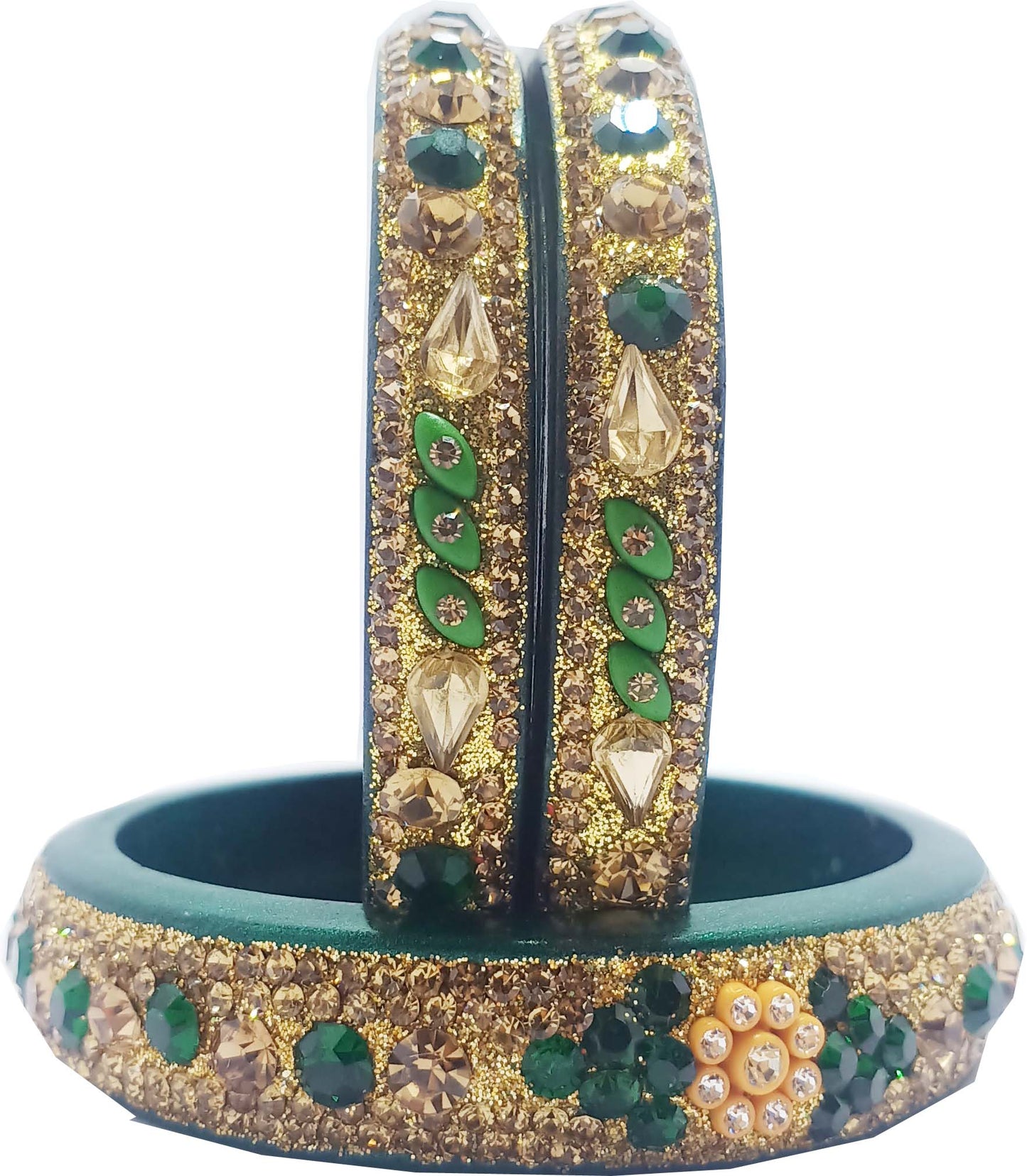 Enthic Traditional Rajasthani Bradal And Partywear Lac Bangles For Women in Green Color set of (7+7)