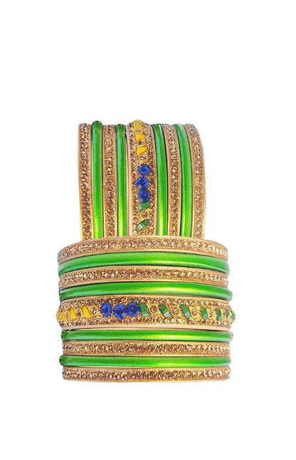 	 Enthic Traditional Rajasthani Bradal and Partywear Lac Bangles For Women in Green Color set of (7+7)