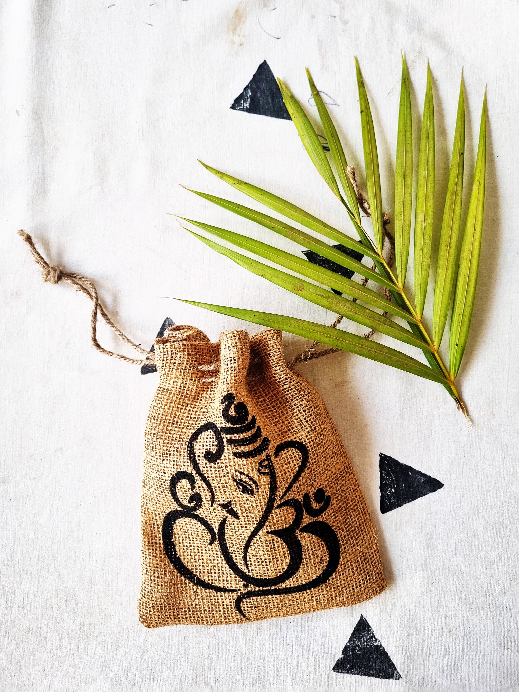 Deshkari Eco Friendly Jute Potlis Pouches for Gift Bag with Ganesh