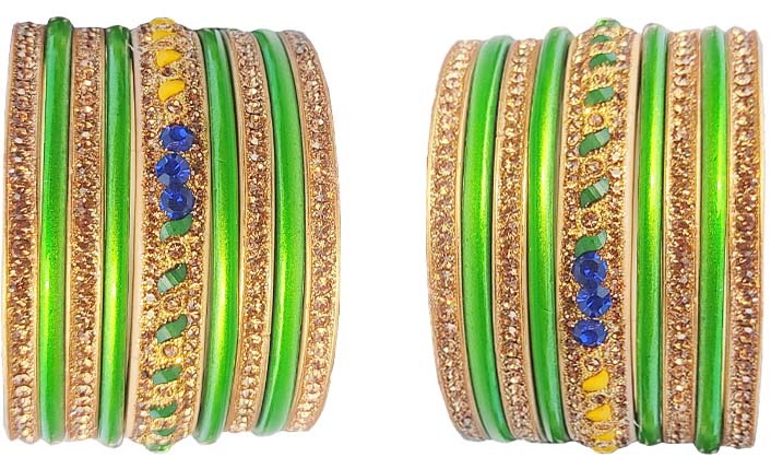 Enthic Traditional Rajasthani Bradal and Partywear Lac Bangles For Women in Green Color set of (7+7)