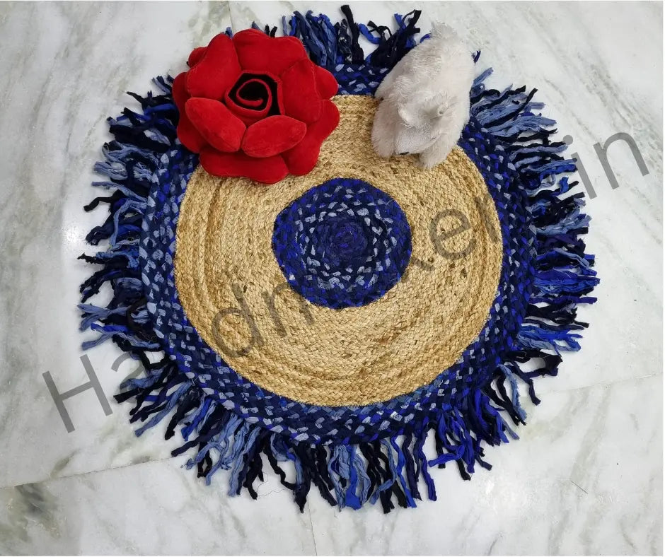 Close-up view of a handwoven jute rug