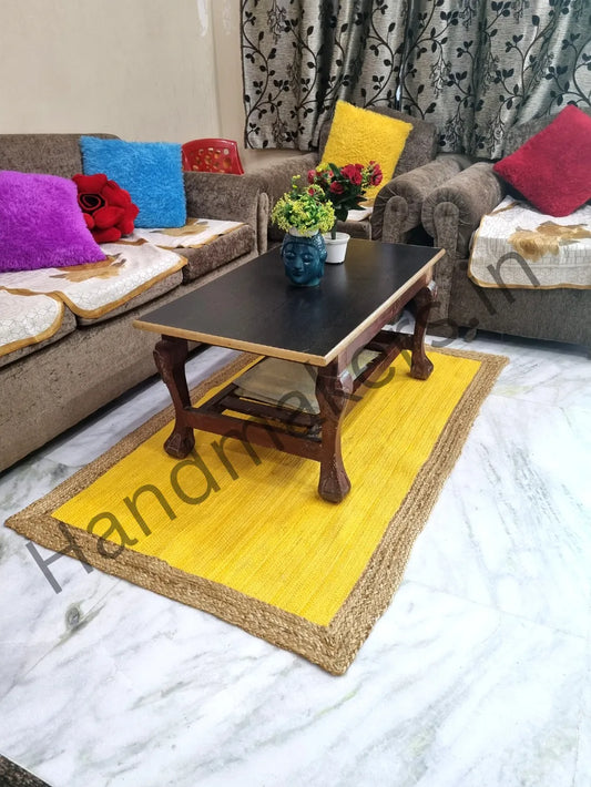 Handmakers Natural Rectangle Jute Carpet with Yellow color