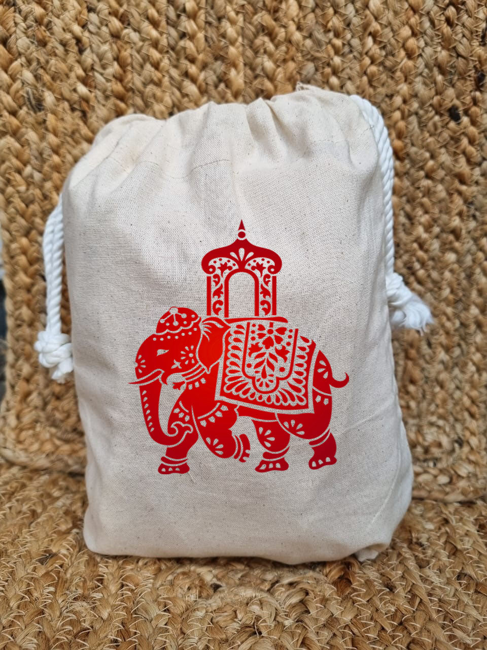 Handmakers Elephant Printed Cotton Potli Bag