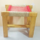 	 Red & Beige Wooden Weaving Chowki With Chess Board Design