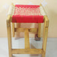 Red & Beige Wooden Weaving Chowki With Chess Board Design