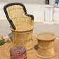 Natural Bamboo (sarkanda) Weaving Beige & Black Combination Mudda Chair