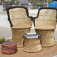 Black Bamboo Chair With Flower Design White & Black Bamboo Mudda Stool ( Set of 2 + 1)