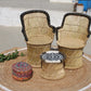 Black Bamboo Chair With Flower Design White & Black Bamboo Mudda Stool ( Set of 2 + 1)