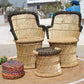 Black Bamboo Chair With Wave Design Black Bamboo Mudda Stool ( Set of 2 + 1)
