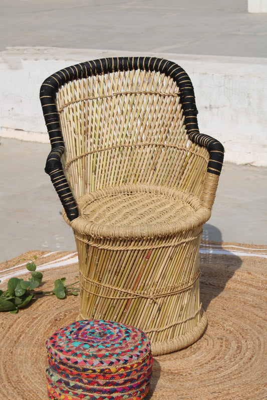 Handmakers BLack Mudda Chair with Beige Stool