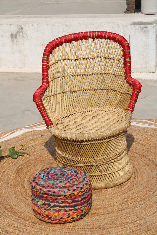 Natural Bamboo ( Sarkanda ) Mudda Chair With Stool ( Set of 1 )