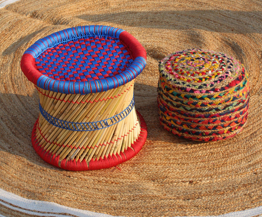 Blue & Red Weaving Mudda stool