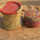 Red & Beige Bamboo Mudda Stool