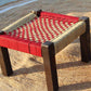 Wooden Chowki With Weaving Red and Beige Chess Borad
