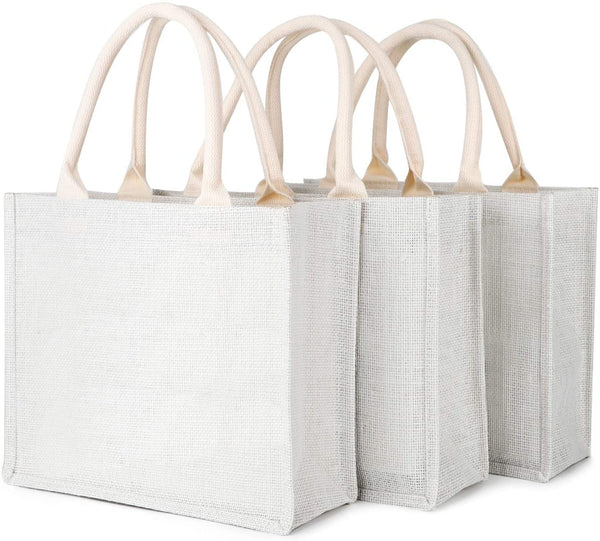 Natural Handmade Hessain Jute Handbag White Color SET of 3 Pcs