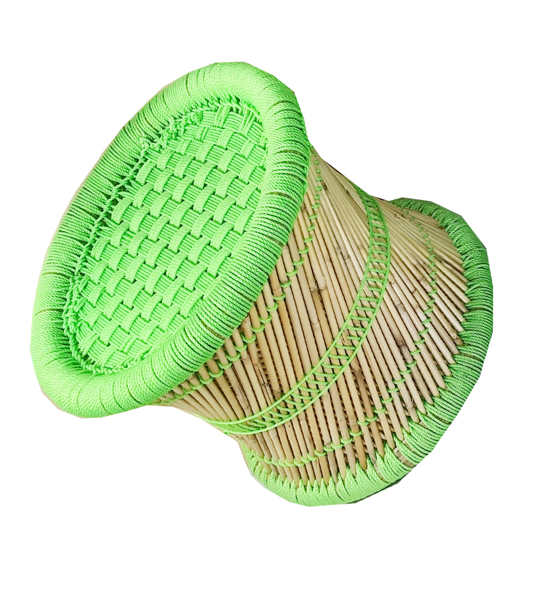 Handmakers bamboo footer mudda stool with green color