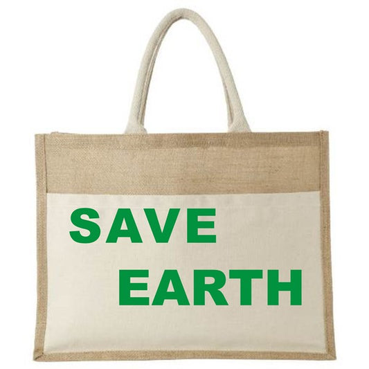 Natural Jute Cloth Handbag With Save Earth (Set of 2)