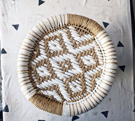 white mudda stool with flower design