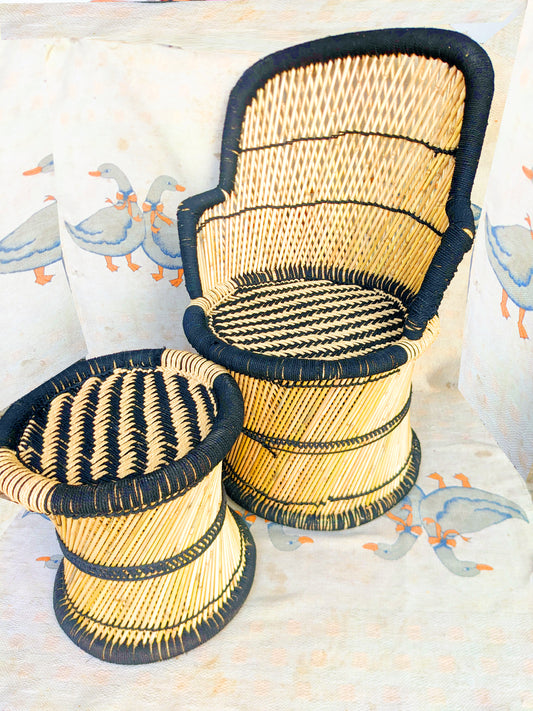 Handmakers Black & Beige Bamboo Chair for Decor