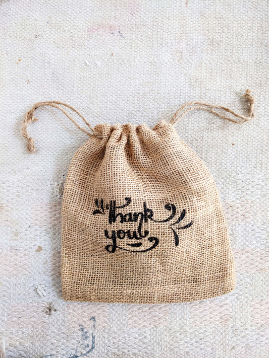 Handmakers Natural Burlap Thank you Drawstring Bags for Gift pouches 7x8 inch