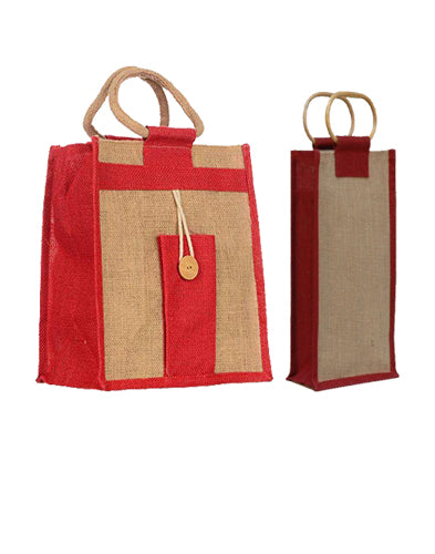 Natural pure Jute Handbags and bottle bags With Red Color