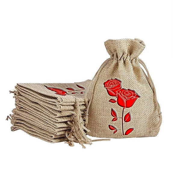 Red Rose Jute Potli Bagsx