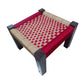 Wooden Chowki With Weaving Red and Beige Chess Borad