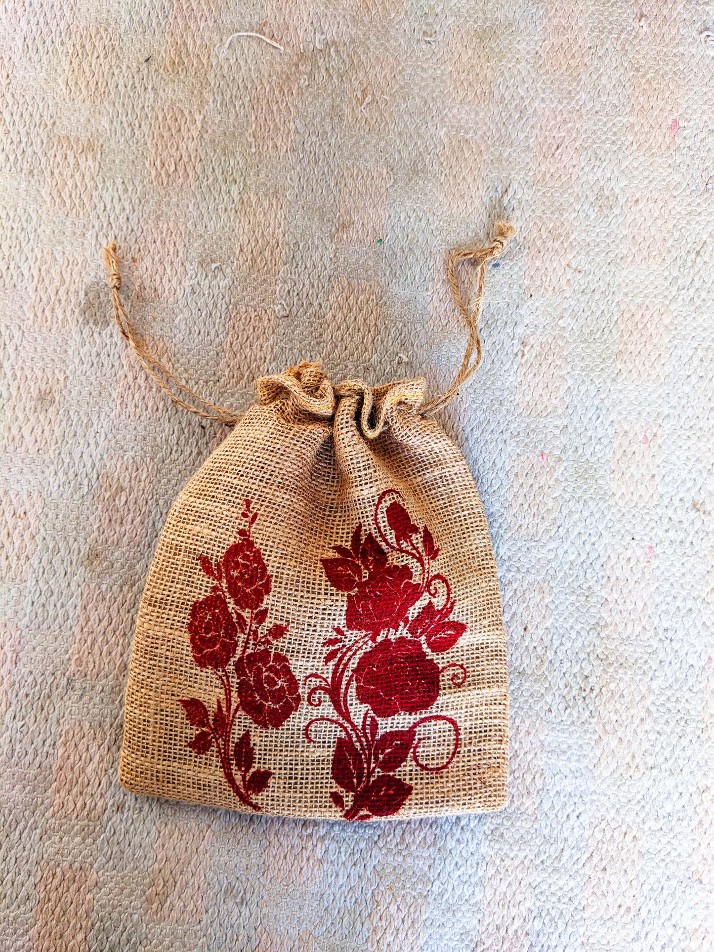  Red Flower Printed Jute Bag