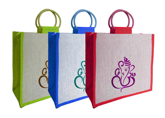 Personalized Jute Bags for Weddings 3-Pack Blue, Red, and Green Color Combination