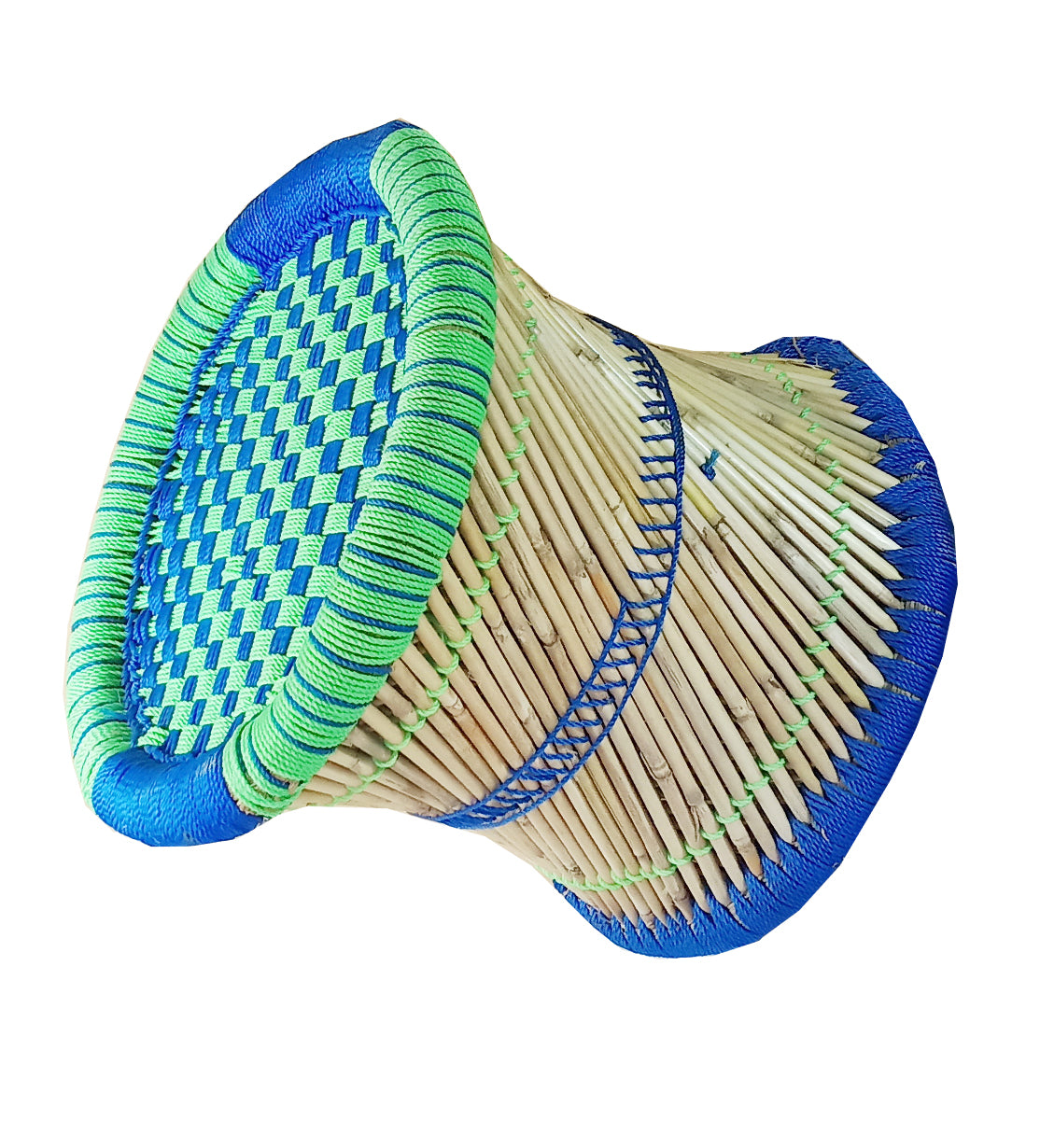 Handmakers Green Blue Bamboo mudda stool for in door out door furniture