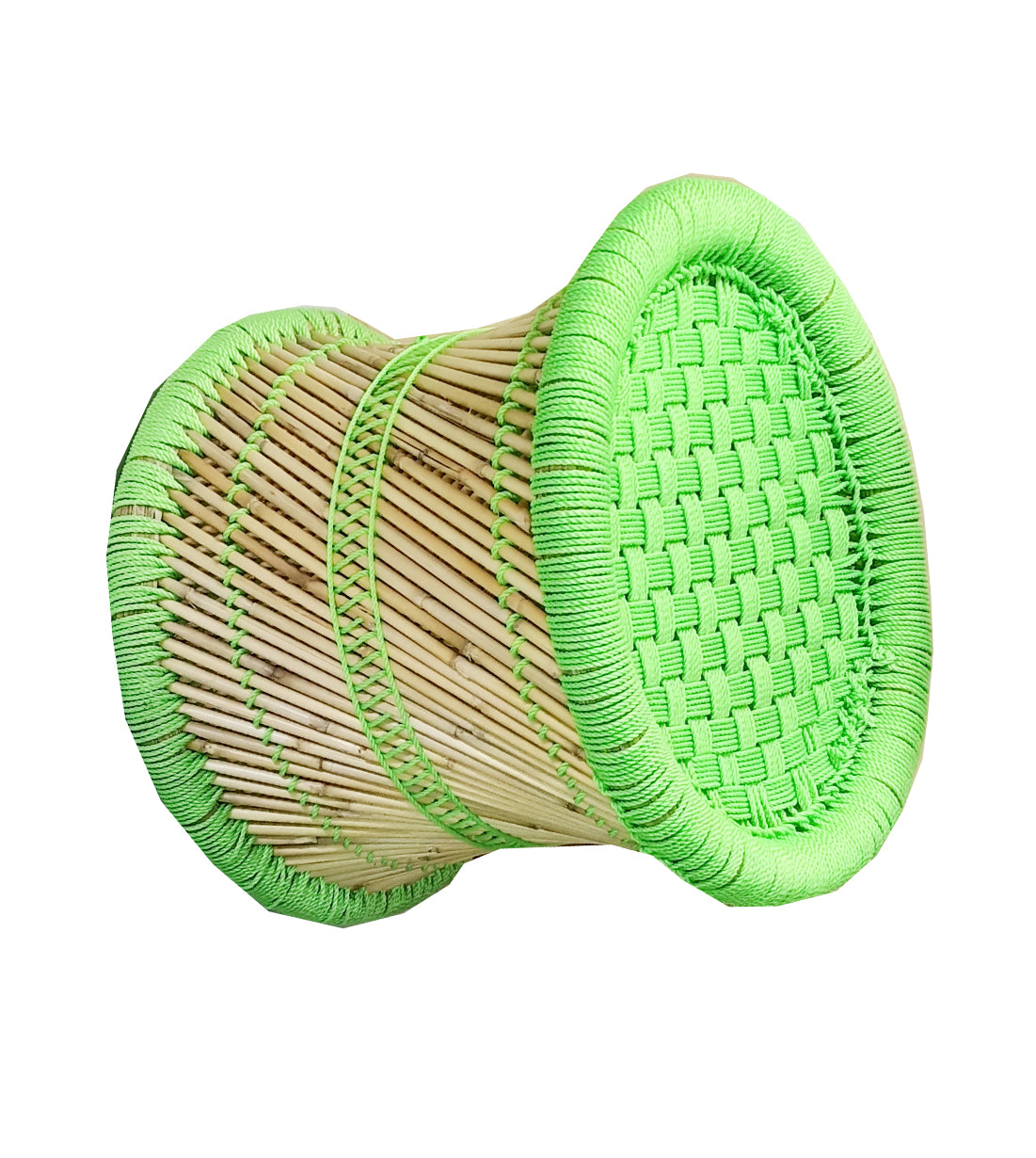 Handmakers bamboo footer mudda stool with green color