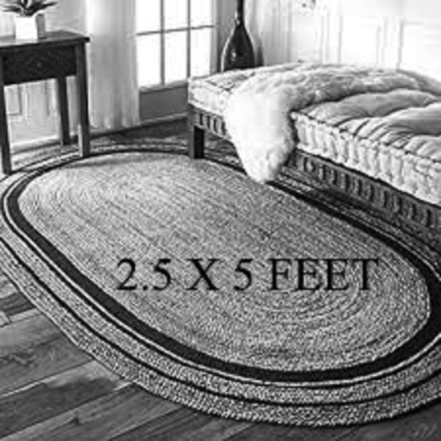 Jute and cotton multicolor oval shape carpet for living room