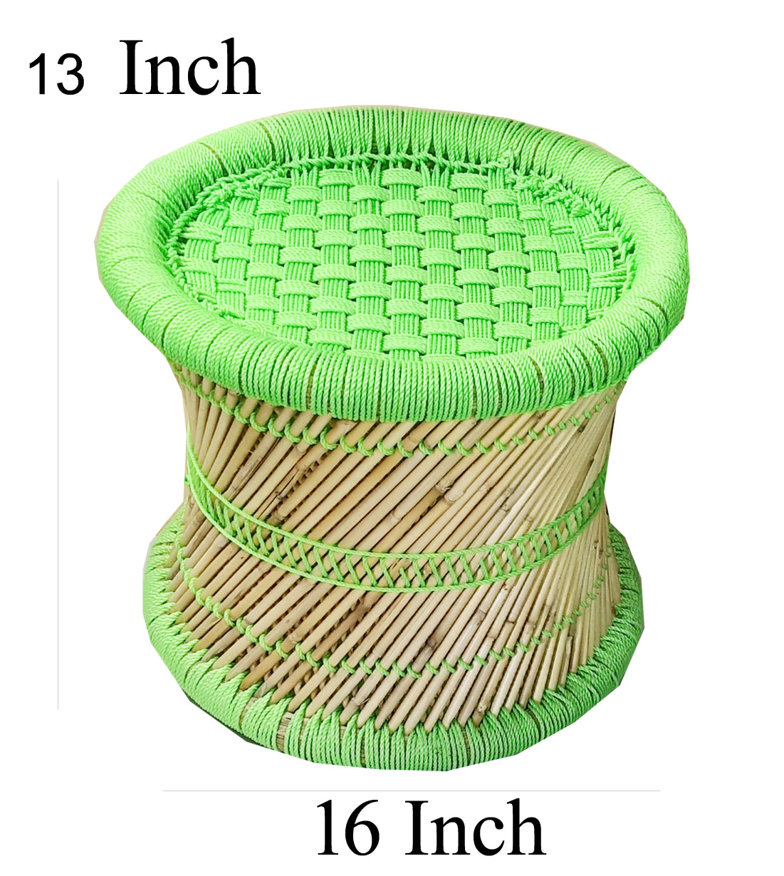 Handmakers bamboo footer mudda stool with green color
